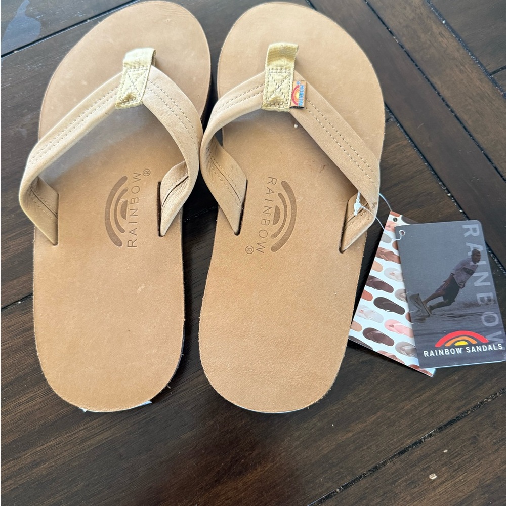 Rainbow Tan Flip Flops with Layered Sole